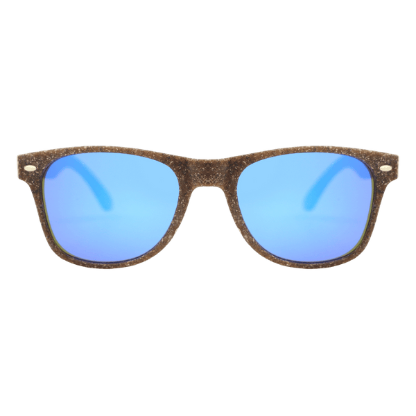 Aqua Reflection Coffee Sunglasses with blue mirrored polarised lenses