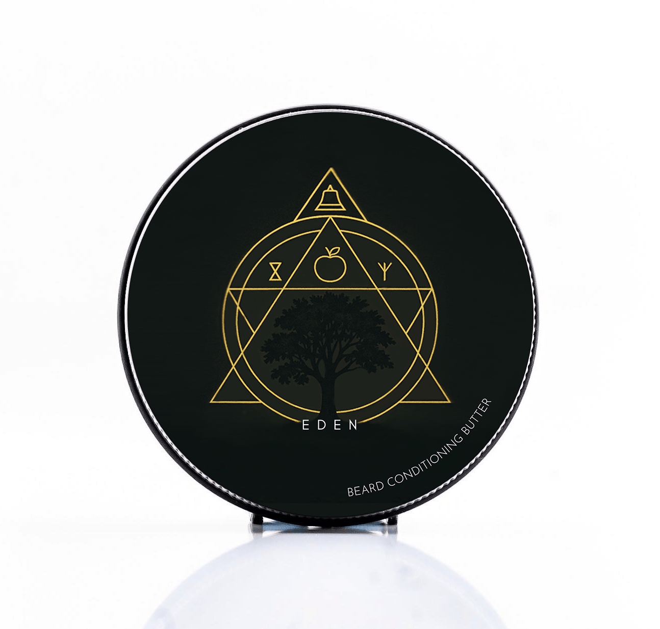 Black container with gold design and 'RUNESILK Eden' branding on a white background