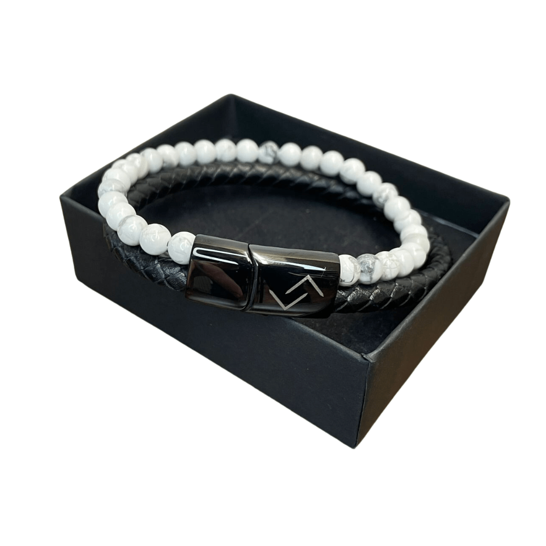 RUNESILK Leather and Howlite Bead Bracelet