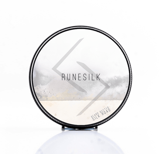 Round product packaging with 'Runesilk' branding on a white background